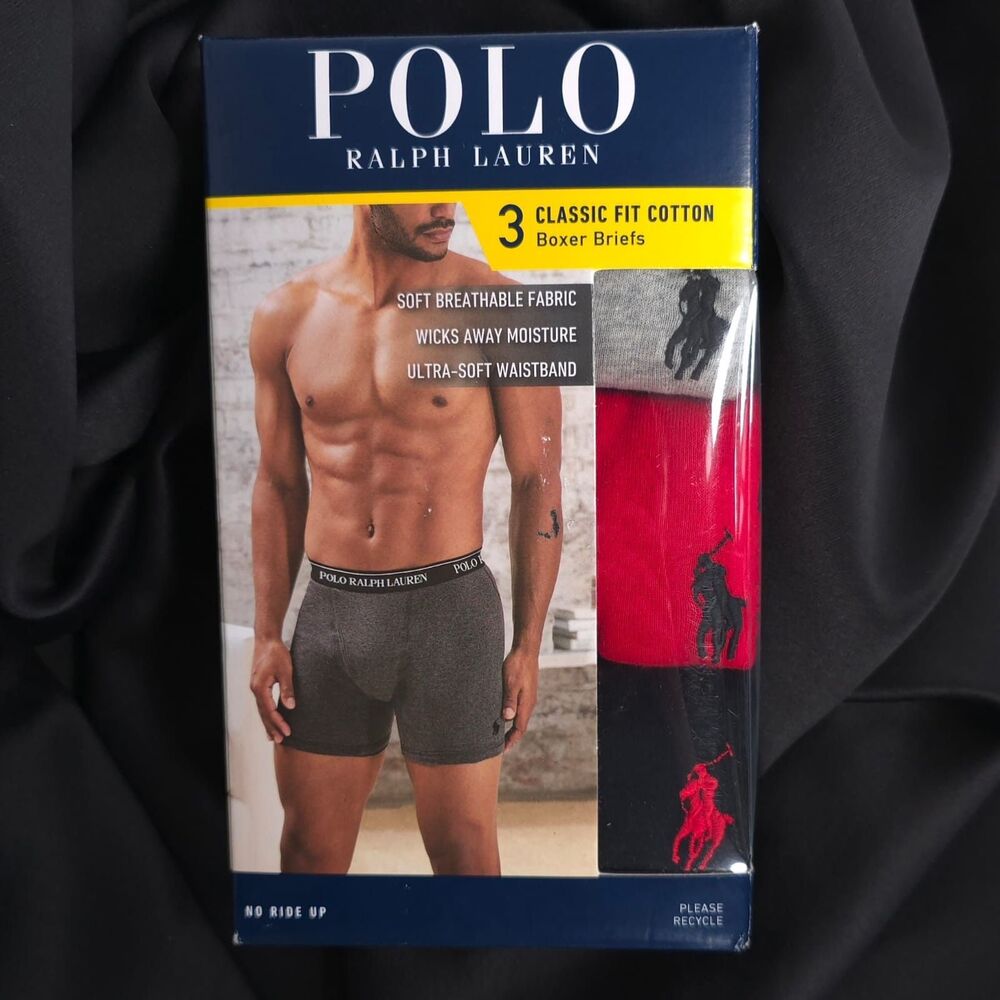 POLO RALPH LAUREN New Men SMALL 3 Pack Classic Fit Cotton Wicking Boxer Briefs
